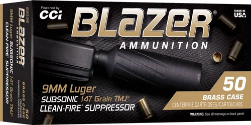 CCI BLAZER BRASS 9MM 147GR FMJ Ammo - SUBSONIC 50RD 20BX/CS SUBSONIC 50RD 20BX/CS Ammo