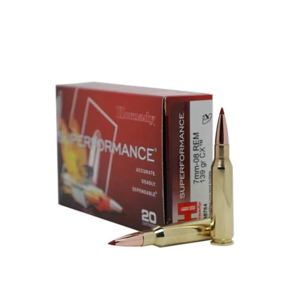 Hornady Superformance Rifle Ammunition 7mm-08 Rem 139gr CX SPF 2910 Fps 20/ct nady Superformance Rifle Ammunition 7mm-08 Rem 139gr CX SPF 2910 Fps 20/ct Ammo